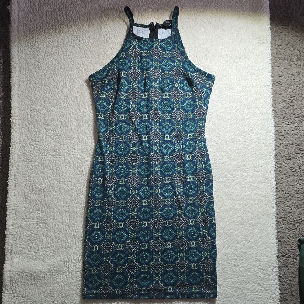 Forever 21 Geometric Mini Dress in Teal and Gold